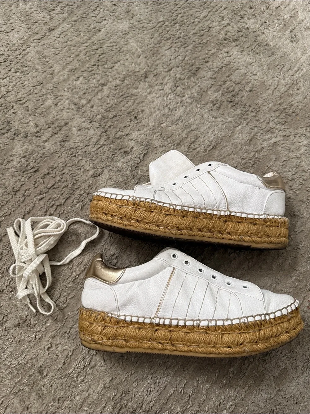 White Platform Sneaker with Gold Accent